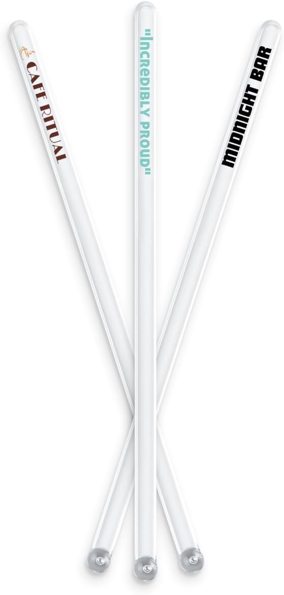 6.5" Custom Clear Flat-Stemmed Drink Stirrers – Personalized Swizzle Sticks with Full-Color Printing – Transparent Stirrers for Cocktails, Coffee & Events – 50 Pack