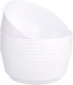 Hioasis 8 Pack Plastic Serving Bowls 128oz White Plastic Bowls Heavy Duty Disposable Serving Bowls for Party Snack & Salad & Candy & Bar Buffet