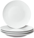 Miicol Ceramic Dinner Plates Set of 4, Large Salad Plate 10.5 inch, White Flat Dish, Porcelain Serving Dishes for Pasta, Steak, Dessert, Microwave and Dishwasher Safe, Scratch Resistant