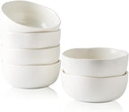 AmorArc Stoneware Cereal Bowls for Kitchen, 28oz Large Ceramic Soup Bowls Set of 6 for Meal, Chip-Resistant Kitchen Bowls with Wavy Rim, Reactive Glaze-Matte White