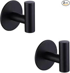 Self Adhesive Hooks 304 Stainless Steel Heavy Duty Hangers Without Nails for Bathrooms Kitchen Livingroom Garage Hotel Towel Hook-2 Pack (Black)