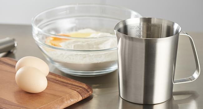 CURTA 18/8 Stainless Steel Measuring Cup with Handle and Pour Lip, Metal Pitcher with Oz and ML marking, 24OZ/700ML- 3 Cup), Heavy-Duty Pitcher