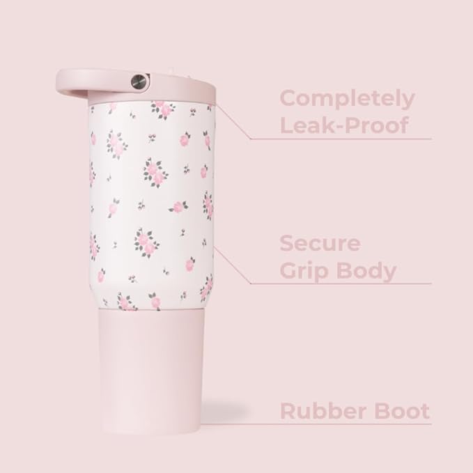 HydroJug Sport - Stainless Steel Tumbler with Straw, Vacuum Insulated, 20oz Leakproof Water Bottle, Ergonomic Design, Reusable, Dishwasher Safe, Rubber Base, Durable for Gym or Outdoors, Wildrose