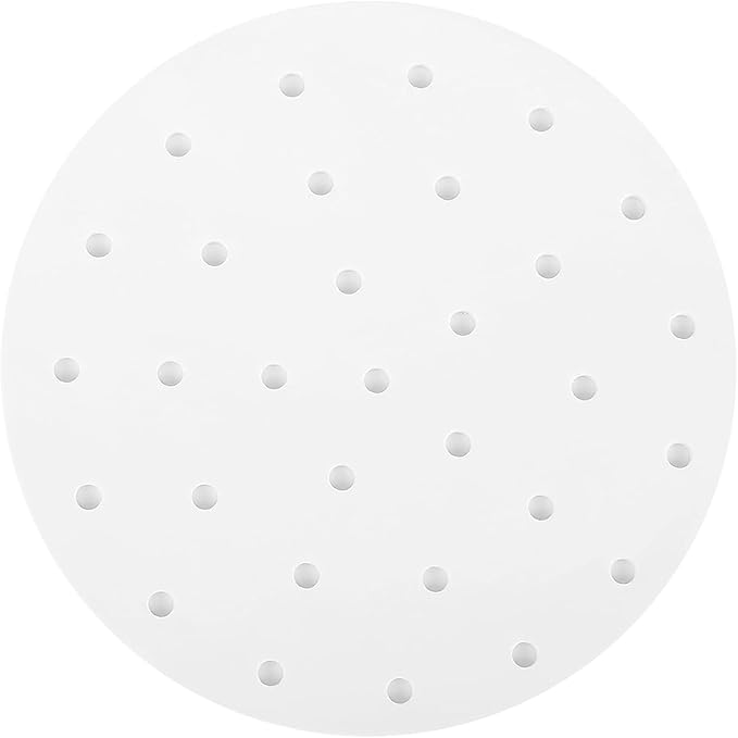 100pcs 11 Inch Round Air Fryer Liners, Fits 12-Inch Bamboo Steamer Baskets, Premium Perforated Parchment Paper Sheets, Non-stick Basket Mat, Perfect for Steaming/Baking/Air Fryers/Cooking