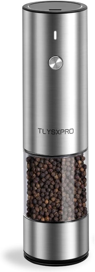 Electric Salt and Pepper Grinder, USB Rechargeable, Automatic Salt and Pepper Shaker, Adjustable Coarseness, Electric Pepper Mill, LED Light, Refillable, Kitchen Gadget (1-Pack, Stainless Steel)