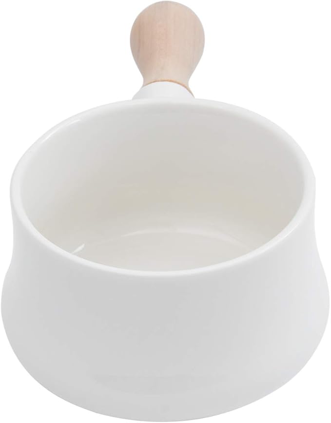 DOITOOL Butter Warmer, 380ml Enamel Milk Pot for Stove Top, Small Sauce Pan with Wooden Handle, Butter Melting Pot Milk Pan, Small Soup for Home Kitchen Cooking Heating Boiling