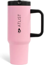 100% Leakproof 40 oz Tumbler with Handle & 4-in-1 SipSwig Lid, Built-In Flip Straw & External Stainless Steel Straw, Insulated Stainless Steel Cup, BPA-Free, Pink & Black