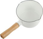 Cabilock Small Enamel Pot: 3 Inch Milk Warmer Pan with Dual Pour Spout, Butter Melting Pot Milk with Wooden Handle, Dishwasher Safe White Soup Saucepan Pan