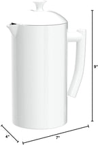 Frieling Double-Walled French Press Coffee Maker - Stainless Steel Coffee Maker with Reusable Filter (34 Fl Oz, White)