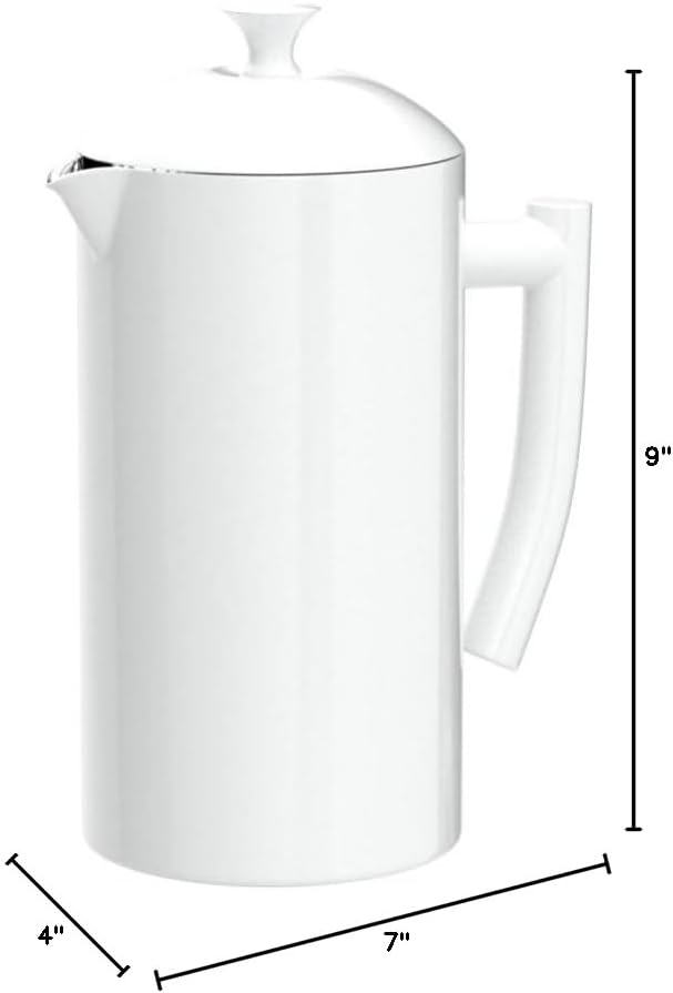 Frieling Double-Walled French Press Coffee Maker - Stainless Steel Coffee Maker with Reusable Filter (34 Fl Oz, White)