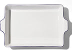 Made In Cookware - Rectangular Baking Dish - Navy Rim - Hand Crafted Porcelain - Professional Bakeware - Made in France