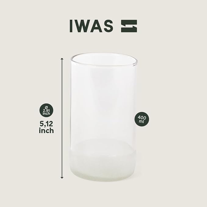 IWAS Upcycled Tall Clear Drinking Glasses | 350 ML | 12 OZ | Set of 6 | Sustainable Water and Cocktail Glasses For Home | Environmentally Friendly