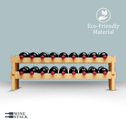 18 Bottle Bamboo Stackable Small Wine Rack for Countertop, No Tools Assembly, Durable, Wine and Liquor Bottle Storage for Small Spaces