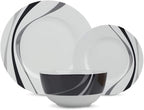Amazon Basics Dinnerware Set, Microwave and Dishwasher Safe, Service for 6, 18-Piece Complete Kitchen, Plates, Dishes, Bowls, Swirl