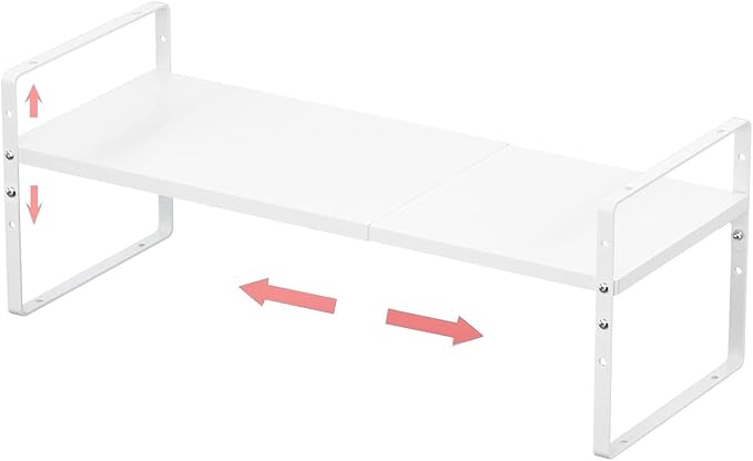 Expandable Stackable Spice Rack Cabinet Shelf Organizer in Cabinets Shelves Kitchen Cupboard Organization Stack up Racks Pantry Countertop Storage Medium/White 1 Pack