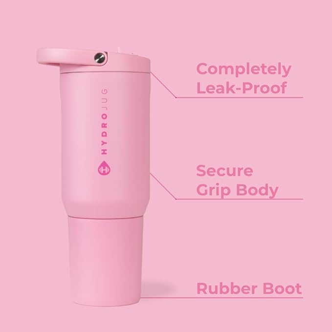 HydroJug Sport - Stainless Steel Tumbler with Straw, Vacuum Insulated, 20oz Leakproof Water Bottle, Ergonomic Design, Reusable, Dishwasher Safe, Rubber Base, Durable for Gym or Outdoors, Blush