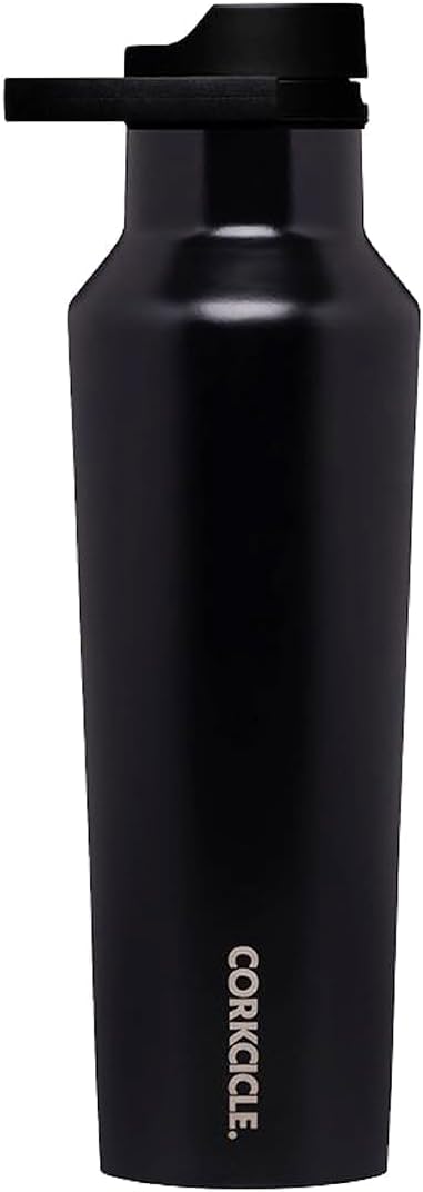 Corkcicle Sport Canteen Insulated Tumbler, Gloss Black, 20 oz – Reusable Water Bottle Keeps Beverages Cold for 25 Hours & Hot 12 Hours – Cupholder Friendly Tumbler with Screw-On Cap