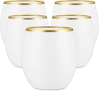 40 count Unbreakable Stemless Plastic Wine Champagne Whiskey Glasses Elegant Durable Disposable Indoor Outdoor Ideal for Home, Office, Bars, Wedding, 12 Ounce Cups Gold Rim (White Matte Gold)