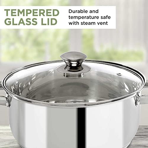 Ecolution Stainless Steel Stock Pot, Encapsulated Induction Ready Cooking Pot with Glass Lid, Oven Safe, Dishwasher Safe Soup Pot, 5-Quart