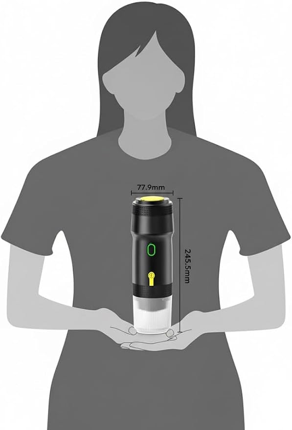 Portable Espresso Maker – 20 Bar Pressure Mini Coffee Machine, Battery Operated, Compatible with Ground Coffee and Select Pods, Includes Car Charger, for Hot & Iced Coffee (Black)