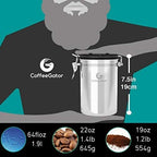 Coffee Gator Coffee Canister - 22oz, Airtight Stainless Steel Kitchen Food Storage Container with Date Tracker, Scoop for Grounds Coffee Bar Accessories, Beans, Tea, Sugar, Flour, Cereal - Silver
