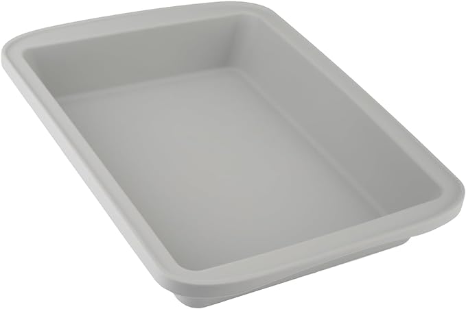 Sunsetbaby Silicone Baking Dish with Handles, Deep Rectangular Bakeware Cake Pan, Compatible with Fancy Panz, for Lasagna, Cake, Brownie or Family Dinner, 12.6 x 9.8 x 2.1 Inch (Grey)