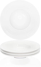 Ceramic Wide Rimmed Soup Plate, Soup Bowl 12 oz, Pasta Bowl Set of 4, White Shallow Bowl Plate with Rim, Best choice for high-end restaurants, hotels, and foodies,11.4 Inch Coil relief