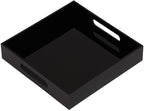 Glossy Black Sturdy Acrylic Serving Tray with Handles-10x10Inch-Serving Coffee,Food,Breakfast,Butler-Kitchen Countertop Tray-Makeup Drawer Organizer-Vanity Table,Ottoman Tray-Decorative Tray