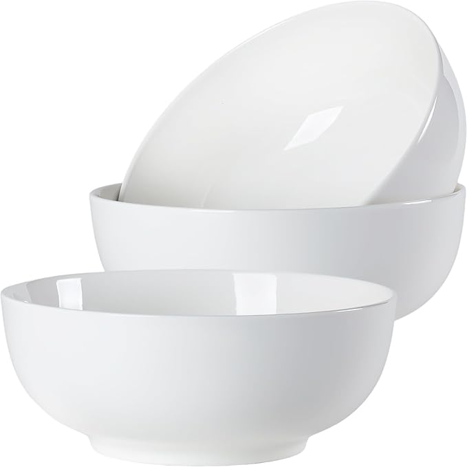 60 oz Large Soup Bowl, Pho Bowls, 8-Inch Off-White Porcelain Bowls Set of 3, Perfect for Hearty Meals and Serving