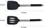 2Pack Small Silicone Turner High Heat Resistant Slotted Spatula for Fish, Eggs, Pancakes and More (Set of 2, Black2)