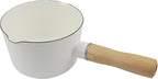 Enamel Milk Pan with Dual Pour Spout Butter Warmer with Wooden Handle Soup Pot Enamelware Saucepan Pan for Home Kitchen Cooking Heating Boiling