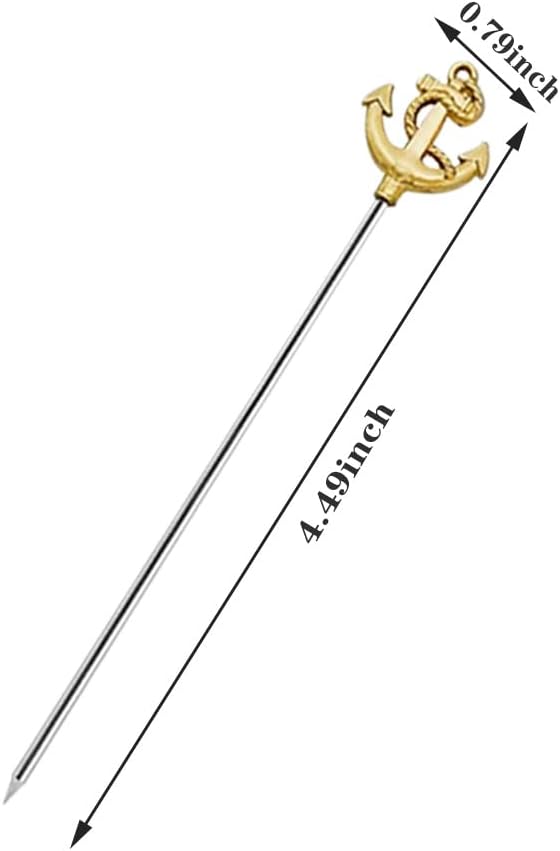 RRRuo Anchor Cocktail Picks Reusable Stainless Steel Cocktail for Appetizer Olives Sandwiches Cherries Garnish Forks Fruit Skewers Toothpicks 8 pieces (Gold)