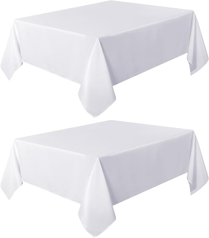 sancua 2 Pack White Tablecloth 54 x 54 Inch, Stain and Wrinkle Resistant Square Table Cloth - Washable Polyester Table Cover for Dining Tables, Buffet Parties and Camping
