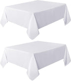 sancua 2 Pack White Tablecloth 54 x 54 Inch, Stain and Wrinkle Resistant Square Table Cloth - Washable Polyester Table Cover for Dining Tables, Buffet Parties and Camping