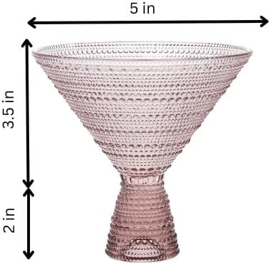 LEMONSODA Hobnail Pink/Clear Martini Glasses Vintage Cocktail Glasses (9oz) for Martini, Cocktail, Margarita, Cosmopolitan, Manhattan (Pink, Set of 4)