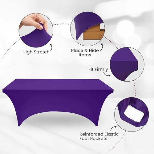 Utopia Kitchen 6FT Spandex Tablecloth [1 Pack, Purple] 200 GSM Stretch, Fitted, Washable and Wrinkle Resistant Table Cloth Rectangle Cover for Trade Shows, Wedding, Parties [72Lx30Wx30H Inch]