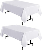 sancua 2 Pack White Tablecloth 54 x 78 Inch, Rectangle 4 Feet Table Cloth - Stain and Wrinkle Resistant Washable Polyester Table Cover for Dining Tables, Buffet Parties and Camping