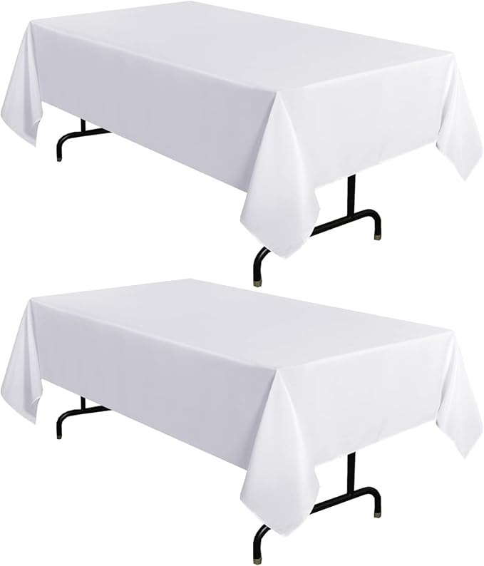 sancua 2 Pack White Tablecloth 60 x 102 Inch, Rectangle 6 Feet Table Cloth - Stain and Wrinkle Resistant Washable Polyester Table Cover for Dining Tables, Buffet Parties and Camping