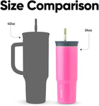 Owala Stainless Steel Triple Layer Insulated Travel Tumbler with Spill Resistant Lid and Straw, BPA Free, 24 oz, Brown/Pink (Watermelon Breeze)