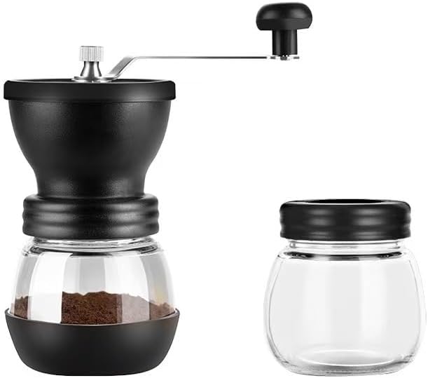 Manual Coffee Grinder, Hand-cranked Coffee Machine with Glass Body, Black