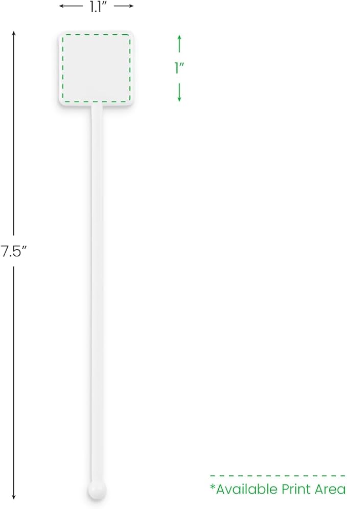 7.5" Custom White Square-Top Flat Stemmed Stirrer – Personalized Plastic Drink Stirrers with Full-Color Print – Sleek & Modern for Events, Bars, and Promotions – 50 Pack