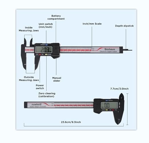 Electronic Digital Caliper and Measuring Tape,6 Inch/150mm Digital Micrometer with Large LCD Screen, Easy Switch from Inch/mm，60 Inch/150cm Measuring Tape for All-Purpose Household