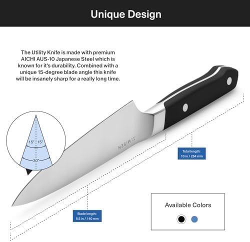 Misen 5.5" Utility Knife – High Carbon Japanese AUS-10 Stainless Steel – Hybrid German & Japanese Blade – Precision Kitchen Knife for Professionals & Home Cooks – Ultimate Cutting Performance - Green