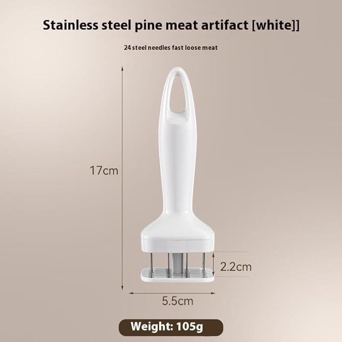 Stainless steel meat tenderizing tool, meat pounding hammer, equipped with 24 sharp needles, used for tenderizing and pounding steaks, beef, pork, chicken, grilling, and fish(White)