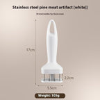 Stainless steel meat tenderizing tool, meat pounding hammer, equipped with 24 sharp needles, used for tenderizing and pounding steaks, beef, pork, chicken, grilling, and fish(White)