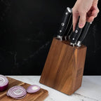 SHAN ZU Damascus Kitchen Knife Set, 7-Piece Professional Knife Sets for Chefs, Japanese Super Steel Damascus Kitchen Knife Set With G10 Handle Knife Block Set