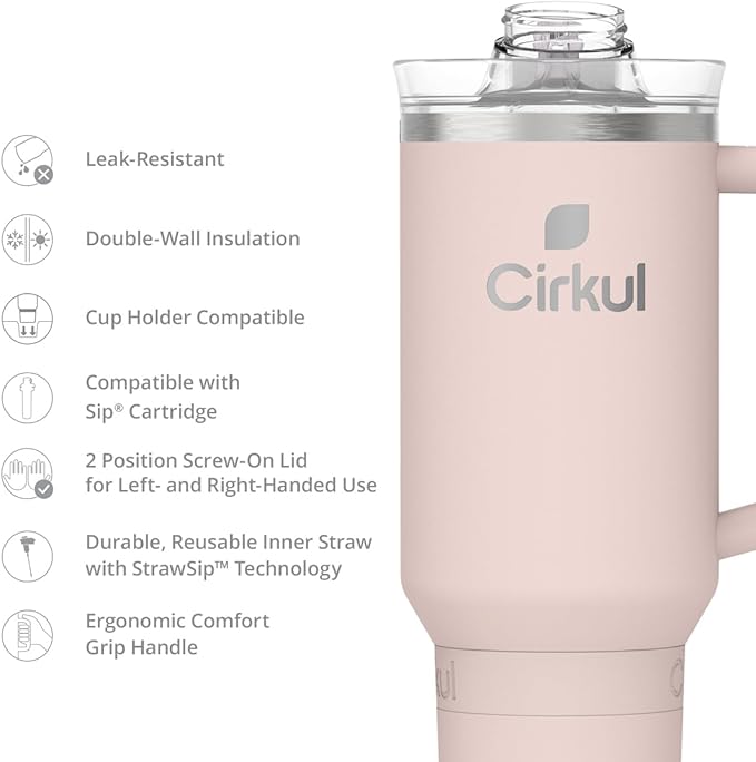 Cirkul 40oz. Blush Stainless Steel Tumbler with Handle, All-Day StrawSip™, Double-Wall Insulated