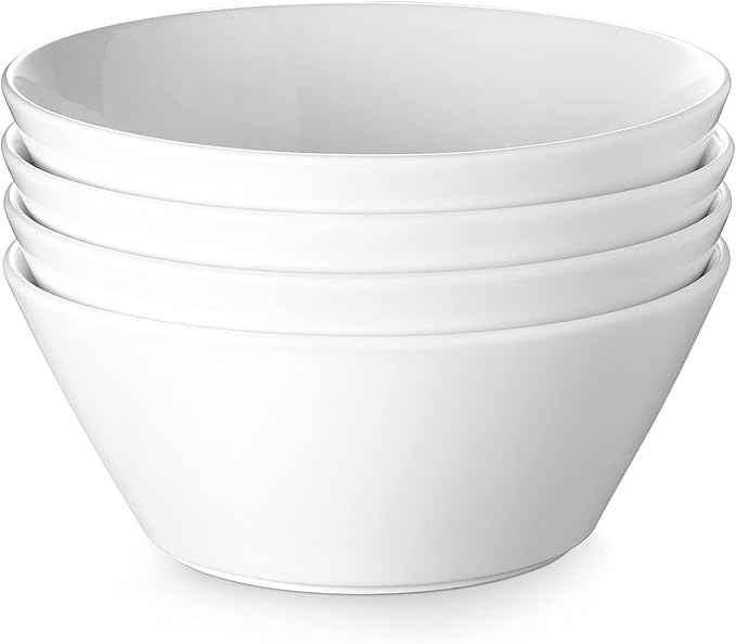 DOWAN 58.5 OZ Large Ceramic Salad Bowls Set of 4 - Microwave & Dishwasher Safe, Ideal for Salad, Fruit, Pasta, Snacks, Oatmeal - Soup Bowls Set for Restaurant, Party, Daily Use, Wedding, Soft White