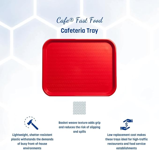Carlisle FoodService Products Cafe Fast Food Cafeteria Tray with Patterned Surface for Cafeterias, Fast Food, And Dining Room, Plastic, 17.87 X 14 X 0.98 Inches, Red, (Pack of 12)