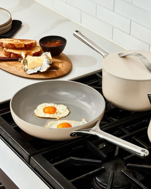Caraway Nonstick Ceramic Frying Pan (2.7 qt, 10.5") - Non Toxic, PTFE & PFOA Free - Oven Safe & Compatible with All Stovetops (Gas, Electric & Induction) - Black